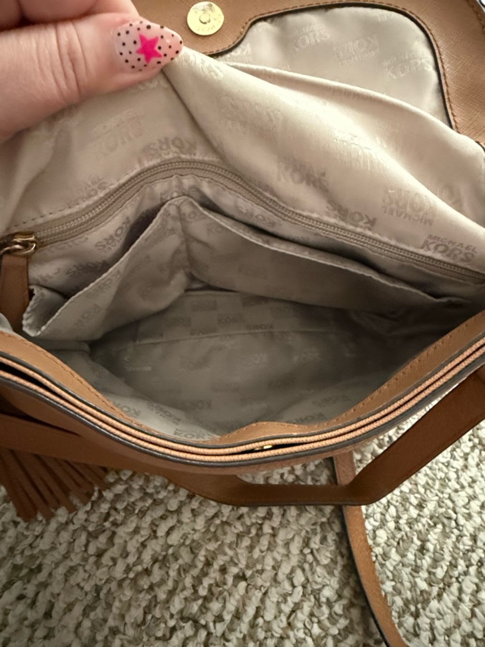 Michael Kors Tan Pebbled Leather Crossbody with Tassel - Picture 6 of 8